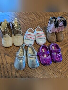 Lot Of 5 Baby Girl Shoes Laura Ashley, Old West, Stepping Stones and More